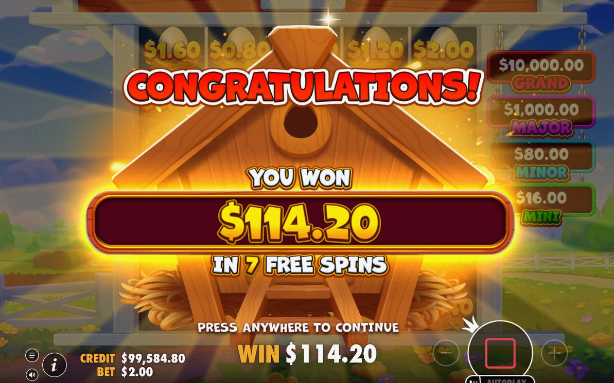 Win screen with prize multiplied by bet per way