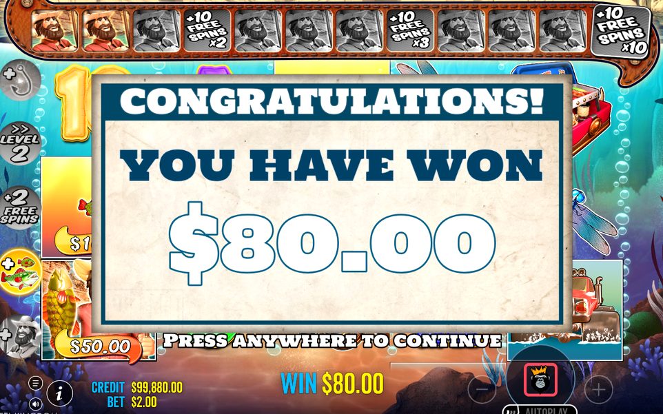 Win screen showing the money total for the round