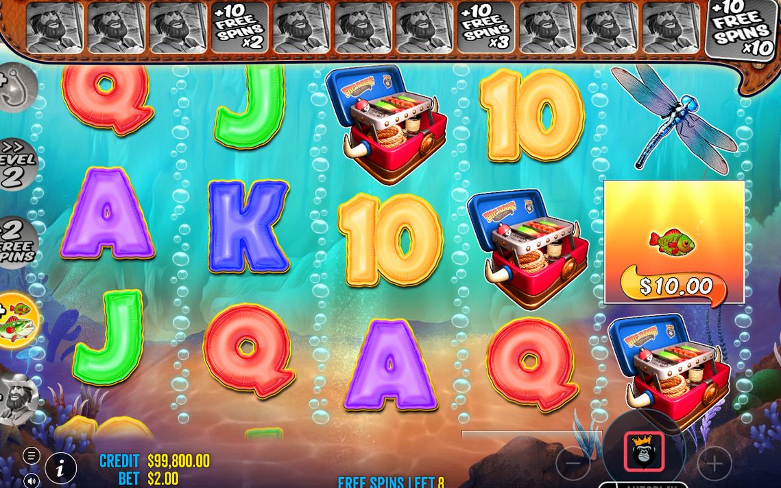 Fish money symbols on the reels during free spins
